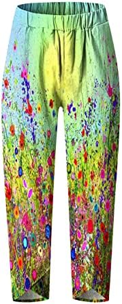 Фелегд Постелнина Капри панталони за жени трендовски печатени печатени глуждови со должина на глуждот, летни лесни лабави џемпери панталони