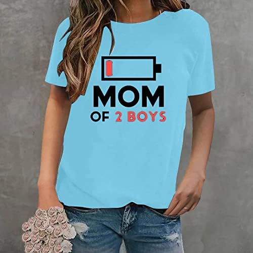 Женски мама летни врвови памук мешавина смешна буква графичка маица со кратки ракави, случајни вклопувања во пулвер, тунична туника
