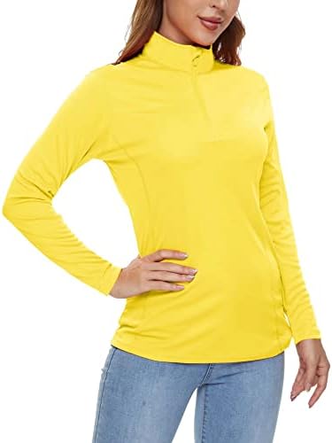 Bilенски Biylaclessen Women's upf50+ кошули за заштита на сонце со долг ракав Брзо сув тренинг врвови 1/4 zip атлетски трчање