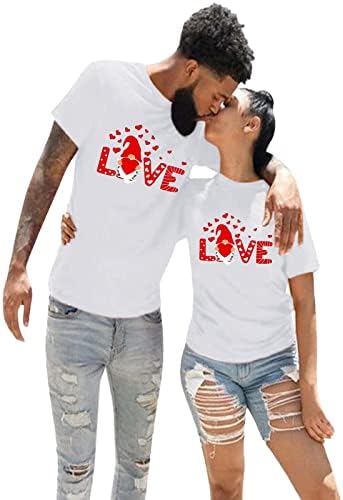Валентин ги совпаѓа маичките за жени мажи усни сакаат срце Гном печати краток ракав О вратот маица и жена лабава вклопена плус