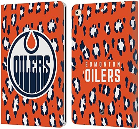 Дизајн на главни случаи официјално лиценциран NHL Leopard Patten Edmonton Oilers Fore Book Book Books Case Cover Coveptable со Apple iPad 9.7 2017