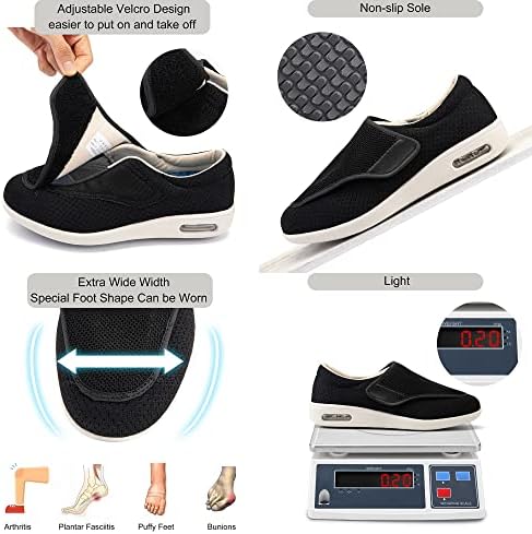 Чевли со дијабетичари за мажи за мажи со ширина од ширина за постари мажи што може да се прилагодат на велкро, за дишење лесни лесни чевли
