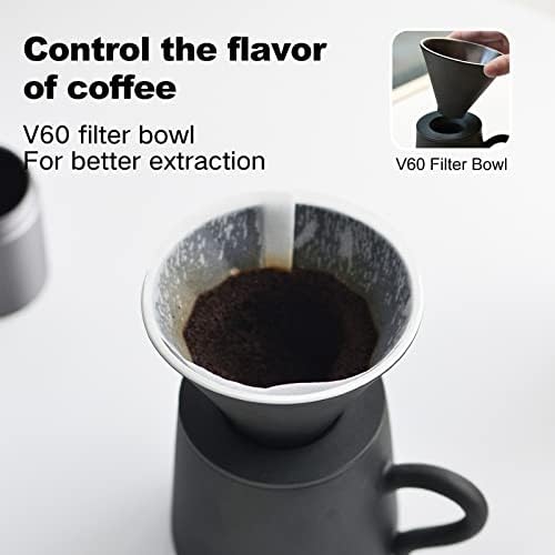 Кригла за кафе со фокус, керамичко преливање над производителот на капење со кафе со капаче и кафе 3-во-1 сет за кафе и чај, чаша