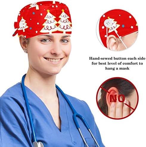 Медицинска медицинска сестра капачиња жени долга коса, среќен Божиќ прилагодливо работно капаче со копче и лакови за коса