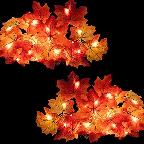 joybest 2 пакувања Денот на благодарноста 20 -ти/60 LED есенска есенска гарланд јавор од лисја на лисја батерија оперирана Денот на благодарноста