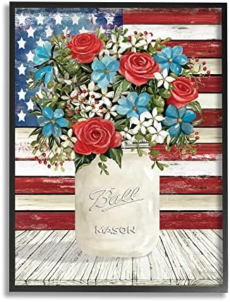 Sulpell Industries Americana Flage Fancive Bouquet Rramed Giclee Art, Дизајн од Синди Jacејкобс