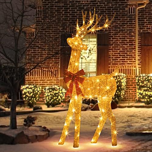 Пејдуо злато ирваси на отворено Божиќни украси, 5 -ти осветлени украси за Божиќни дворови, ирваси на отворено украси за украси за домови