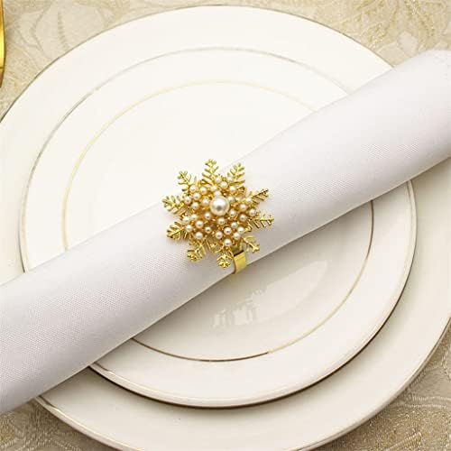 SDFGH 6pcs златен бисер цвет од салфетка прстени луксузни кристални метални салфетки за салфета свадба Божиќ празник на салфетки