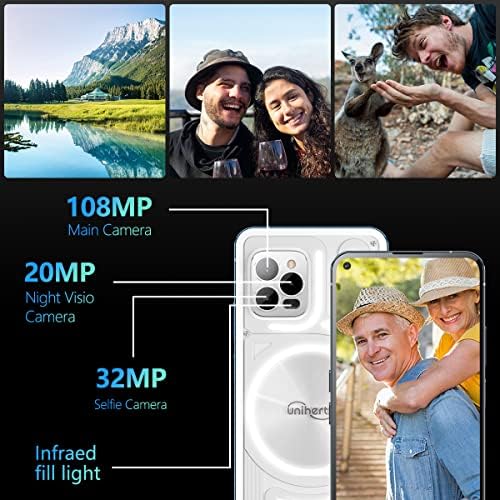 Унихерц Луна 4G Смартфон Отклучен, 256 GB+8GB 6,81 FHD дисплеј Транспарентен грб дизајниран мобилен телефон со светлина, Android 12 108MP AI