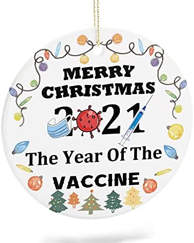 2021 Божиќен украс керамички двострани печатени кружни украси за Божиќ Годината ние вакциниравме смешни идеи за чување подарок