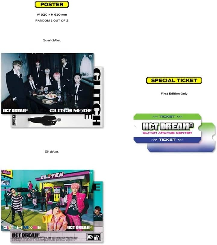 СМ Ент. NCT Dream - режим на Glitch [Photobook ver.] 2 -ри целосен албум+преклопен постер+екстра фото -картички сет / k -поп запечатен,