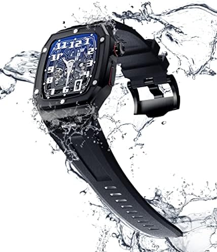 Водоотпорен метален случај со бенд луксузен компатибилен со Apple Watch Series8 7 45mm, солиден браник воен тактички заштитник од не'рѓосувачки