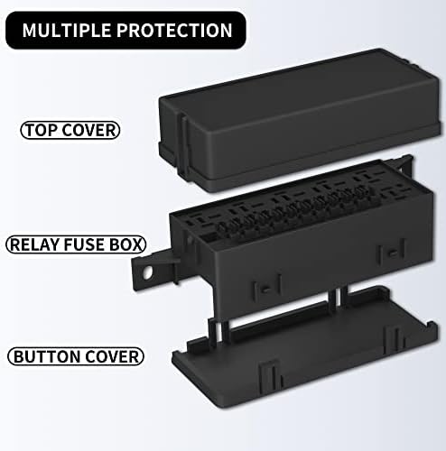 RVBoatPat Реле-кутија пред-жичен осигурувач и реле кутија со 6 парчиња 4 пински релеи и 11 парчиња ATC/ATO Blade Black, 12V Block