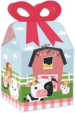 Голема точка на среќа девојки фарма за животни - кутии за подароци на квадратни фаворити - розово барниар за бебиња туш или роденденски