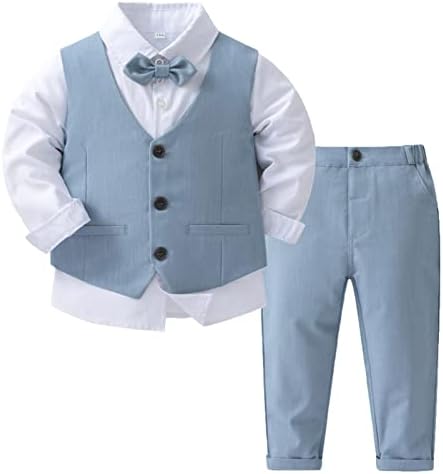 Chictry Toddler Baby Baby Baby 4 Pieces Party Outfits gentleman Официјална костумска лак за фустан со фустан + Vest + Pant Set