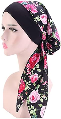Womenените турбан капа цвет печати плетена долга шамија на главата за коса Гроздобер етнички коса покрива лесна хемотерапија.