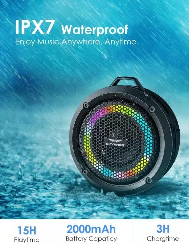 Skywing Bluetooth Sounder Sounder, Soundace S6 IPX7 Водоотпорен преносен звучник со вшмукување чаша кука Lanyard TWS RGB светла,