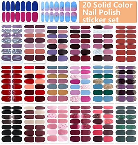Wookoto 20 листови измешани цврста боја целосна обвивка за нокти за жени самолепливи печати на налепници за гелови за нокти за