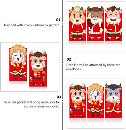 ВАЛИКЛУД 18 парчиња Кинески Новогодишни Пликови Со Пари 2021 Цртан Филм Бик Теле Модел Пакет Со Парични Картички Црвена Хартија Хонгбао За