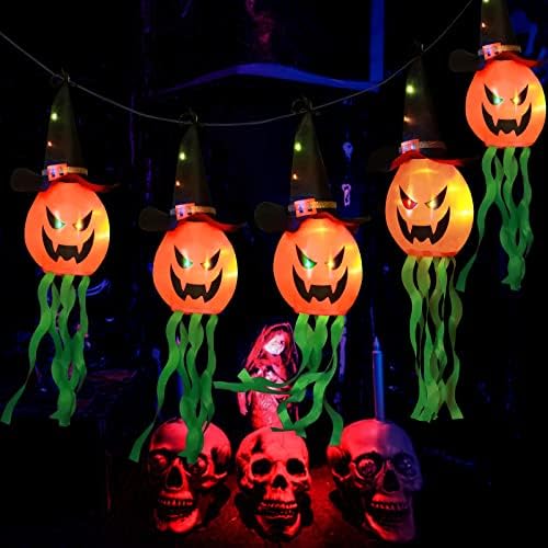 Декорации за Ноќта на вештерките на отворено осветлени LED тиква низа светла што висат блескава вештерка капа Ноќта на вештерките