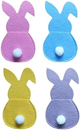 4 парчиња Велигденско зајаче се чувствуваше торба за држачи за прибор за јадење Среќни велигденски украси за додатоци за домашни капаци за прибор за јадење за заја?