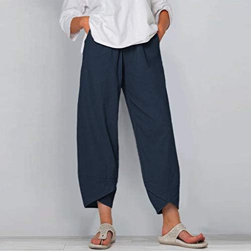 Womenените удобни панталони еластични половини капри панталони летни лабави панталони дневно џемпери едноставни панталони со џеб