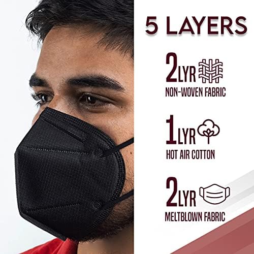 10 пакувања 5 слој маска за еднократна употреба за лице, 5-заштитени маски за дишење на чаши со еластична ушна јамка и мост на носот