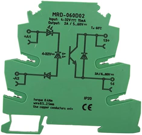 Модул за реле со цврста состојба, MRD-060D2 4-32V DC влез DIN Rail Mount Mount Relay 6.2mm Ултра тенок реле база модул со LED индикатор