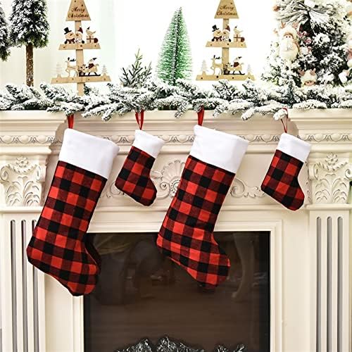 Aetygh 4 пакувања Божиќни чорапи, Бафало карирано Божиќно украси за бонбони, приврзоци, скалило што висат Божиќ за домашен декор