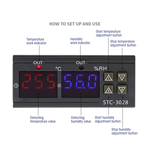 Контрола на температурата STC-3028 12V/24V/110V/220V Дигитален дисплеј Мерач на контролор на температура и влажност со интегриран сензор