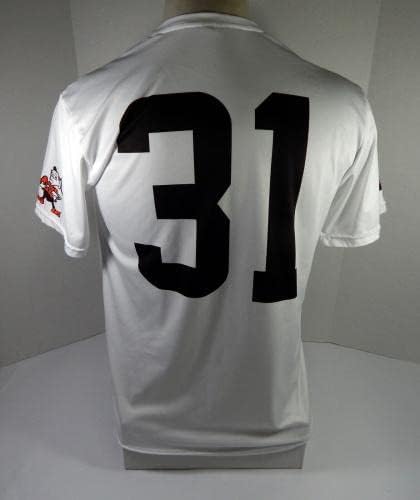 Кливленд Браунс 31 игра користеше бела вежба за вежбање кошула Jerseyерси L DP45219 - Непотпишана игра во НФЛ користени дресови