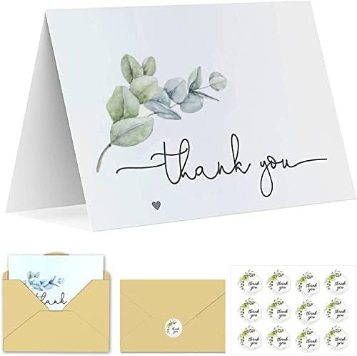 Празно Ви Благодариме Картички со коверти &засилувач; Налепници 100 Пакет, 3.6 х 5.5 Минималистички Еукалиптус Дизајн Ви Благодариме