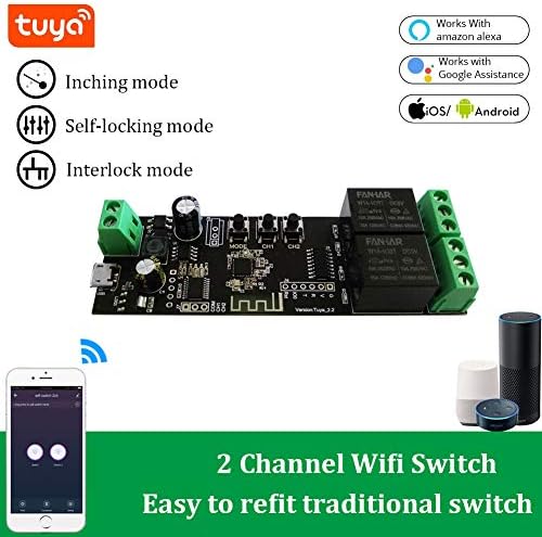 2 канали WiFi моментално влечење на релето за само-заклучување модул Смарт живот/Tuya Control WiFi Relay Module For Garage Oter