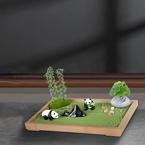 Панда Зен Градина Комплет за Биро 11х7, 5 инчен Бамбус Послужавник Со Зелен Песок, Јапонски Подароци За Декор На Соба,Мини