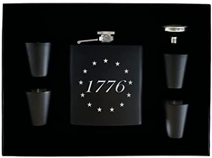 Бетси Рос 1776 Американско Американско Знаме Колба За Колкови Од Нерѓосувачки Челик Премиум Сет За Подароци Во Кутија Мат Црно Прави