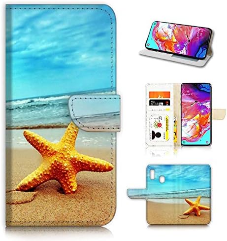 За Samsung Galaxy A50, Дизајниран Флип Паричник Телефон Случај Покритие, A0021 Плажа Морска Ѕвезда