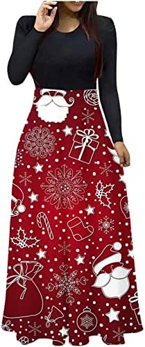 Tifzhadiao жени Божиќни макси фустани Божиќ печатени високи половини долги фустани долги ракави империја половината на половината со