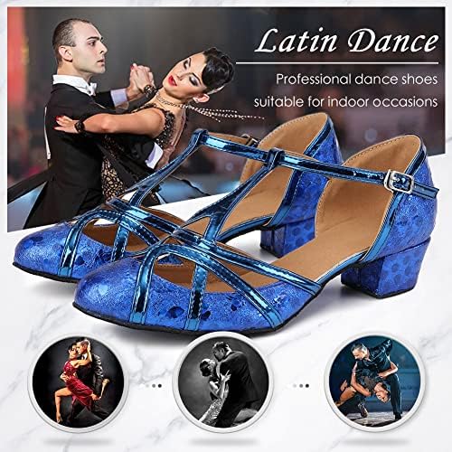 Dkzsyim сјајни жени латински танцувачки чевли затворени пети салса салса танго вежбаат перформанси за танцување чевли, модел CMJ-511