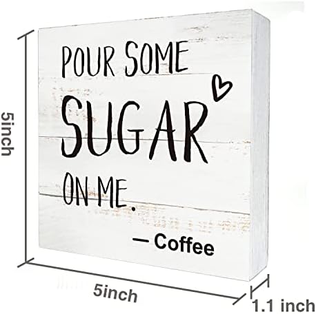 Кафе кутија знак кујна дома декор, рустикален смешен истурете малку шеќер на мене дрвена кутија знак блок плакета за wallидни таблети биро