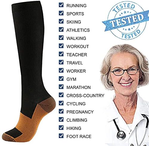 Чорапи за компресија на бакар мажи жени 15-20 mmHg Циркулациски чорапи за медицински, трчање, атлетска, медицинска сестра, патување