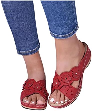 Папучи за жени гроздобер крст отворено пети слајд цветни декори клинови сандали на отворено одење на летни чевли