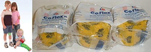 Andover Co-flex nl 2 x5yds bumblebees на неонски жолт 3-пакет кохезивен флексибилен еластичен еластичен латекс бесплатен завој