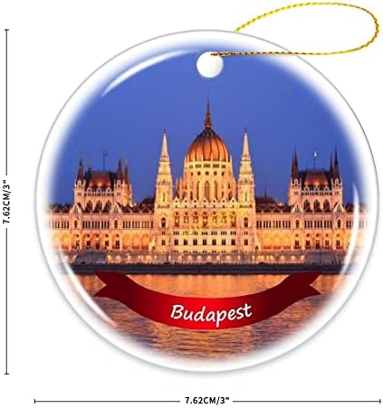 Будимпешта Унгарија дрво што виси Божиќ украсен порцелан двострана керамички украс, 3 инчи