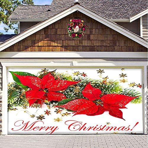 7x16ft Среќен Божиќен празник Банер гаража врата врата, мурал зимски снежен човек Санта, отворено Голема врата за покривање, затворен