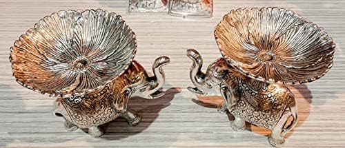 изработка со љубов прекрасен германски сребрен антички сад за слонови пар, Слон-6,5 секој, сад-5 дијаметар секој