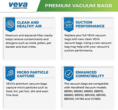 Veva 40 Pack Premium Superac Vacuum Tags Style BB Work со сите рачни вакуумски модели BB180, BB280, BB850, BB870, BB880, BB900, BB1000,
