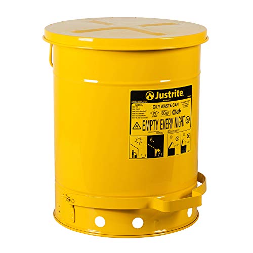 Justrite 09301 10 Галон, галванизирано-челик жолти лименки за безбедност за мрсен отпад