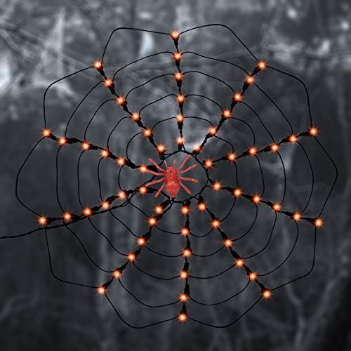 Twink Star Halloween Осветлена портокалова 60 LED пајаци веб-светла со пајак, 120V високонапонски светло светло пајаци нето украси, затворен отворен дом дворот градина Страшна д