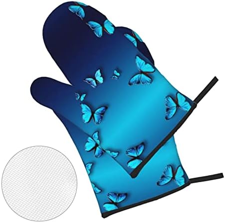 Прекрасна сина пеперутка домашна рерна ракавици и држачи за тенџере 4 парчиња сет за готвење во кујна и печење сет отпорен на топлина,