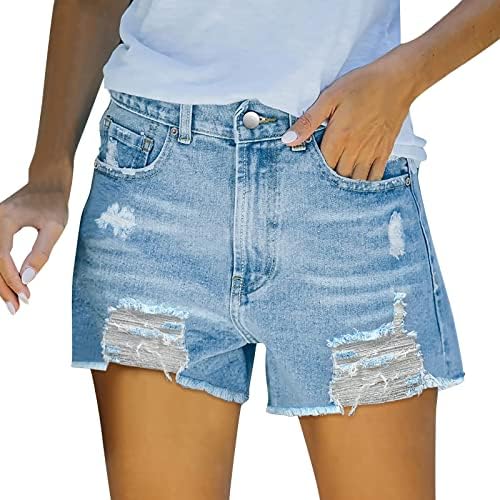 Sikye летни женски потресени искинати шорцеви со џеб со средно тексас Jeanан исечете ги истегнувањето на фармерките за истегнување на